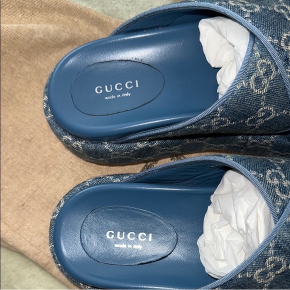 Gucci 38.5 Denim Blue Monogram Sandals - Picture 5 of 10